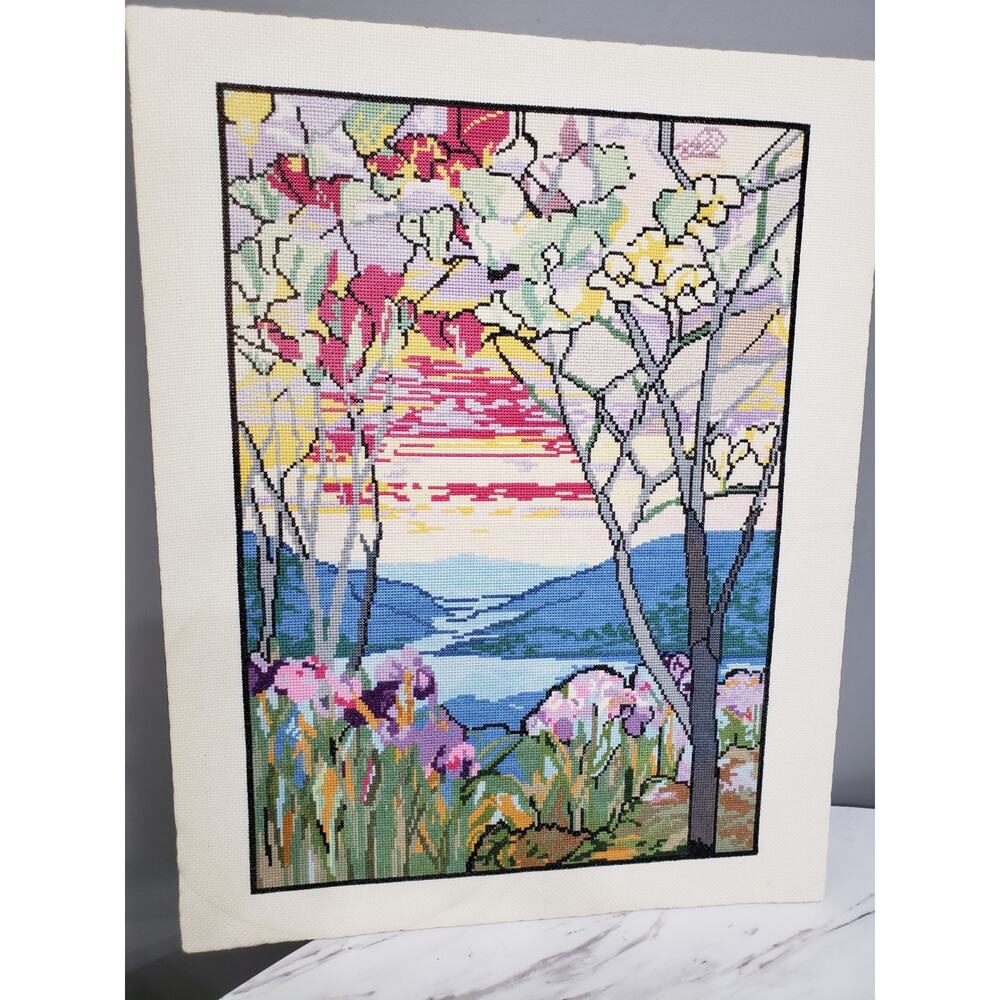 COMPLTE Tiffany Winding River Counted Cross Stitch floral landscape sunset lilly